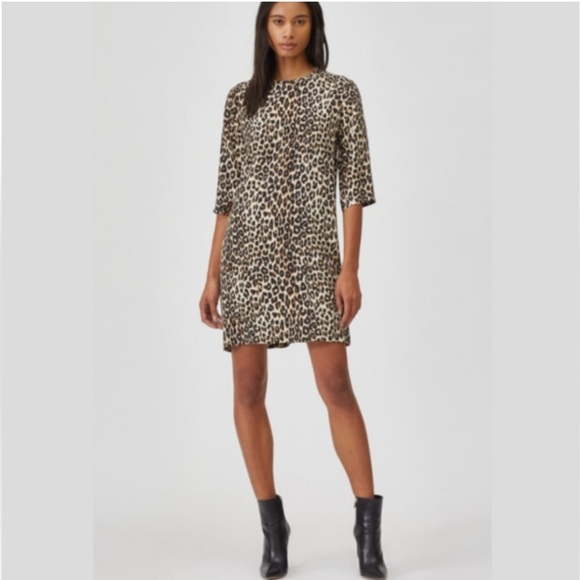 Equipment 100% Silk Aubrey Leopard Print Shift Dress Keyhole Back Pockets XS - Picture 1 of 6